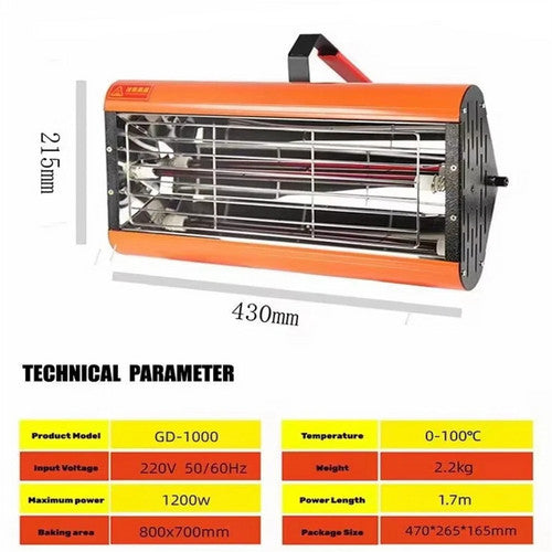 1200W Shortwave Infrared Paint curing Lamp Spray Painting Solary Baking Dryer