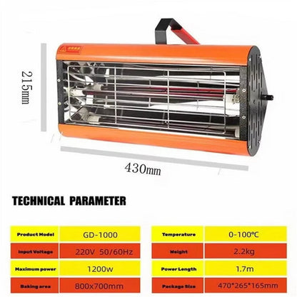 1200W Shortwave Infrared Paint curing Lamp Spray Painting Solary Baking Dryer
