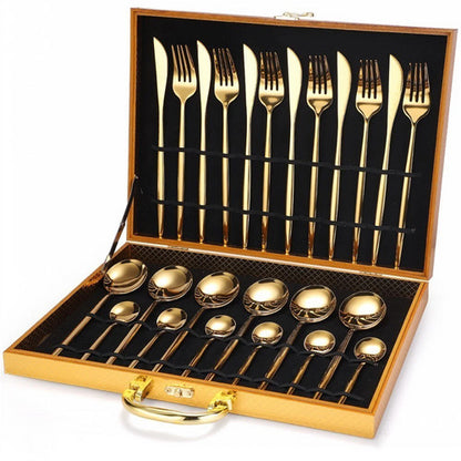 24pc Elegant Stainless Steel Gold Flatware Set Classic Knife Fork Spoon Gift Set