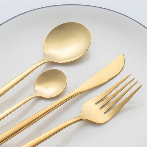 24pc Elegant Stainless Steel Gold Flatware Set Classic Knife Fork Spoon Gift Set