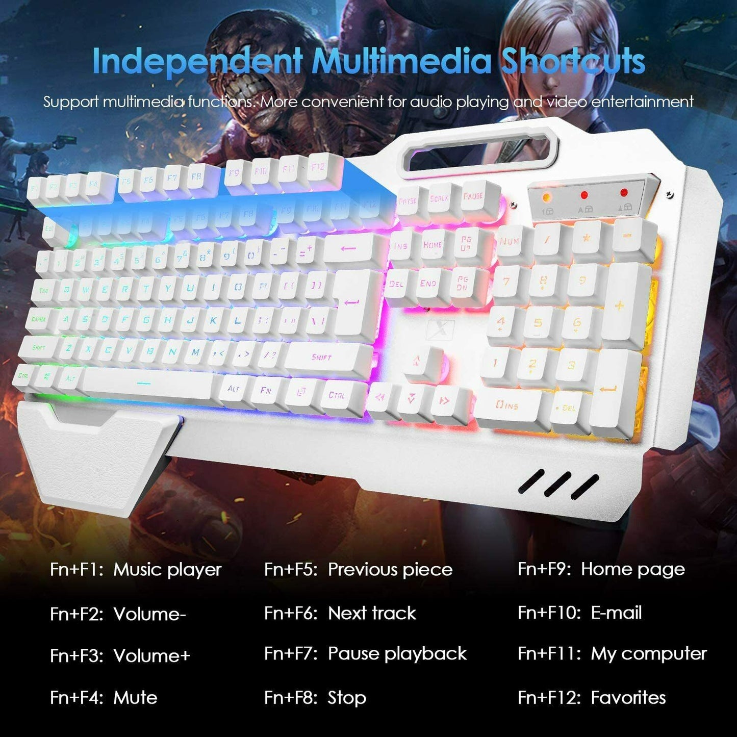 104 Keys Wireless Gaming Keyboard Mouse Set+Mouse Pad, RGB LED Backlit PC/Laptop White-RGB