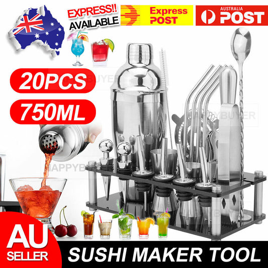 20Pcs Cocktail Shaker Set 750ml Martini Strainer Bartender Kit Bar Spirits Maker