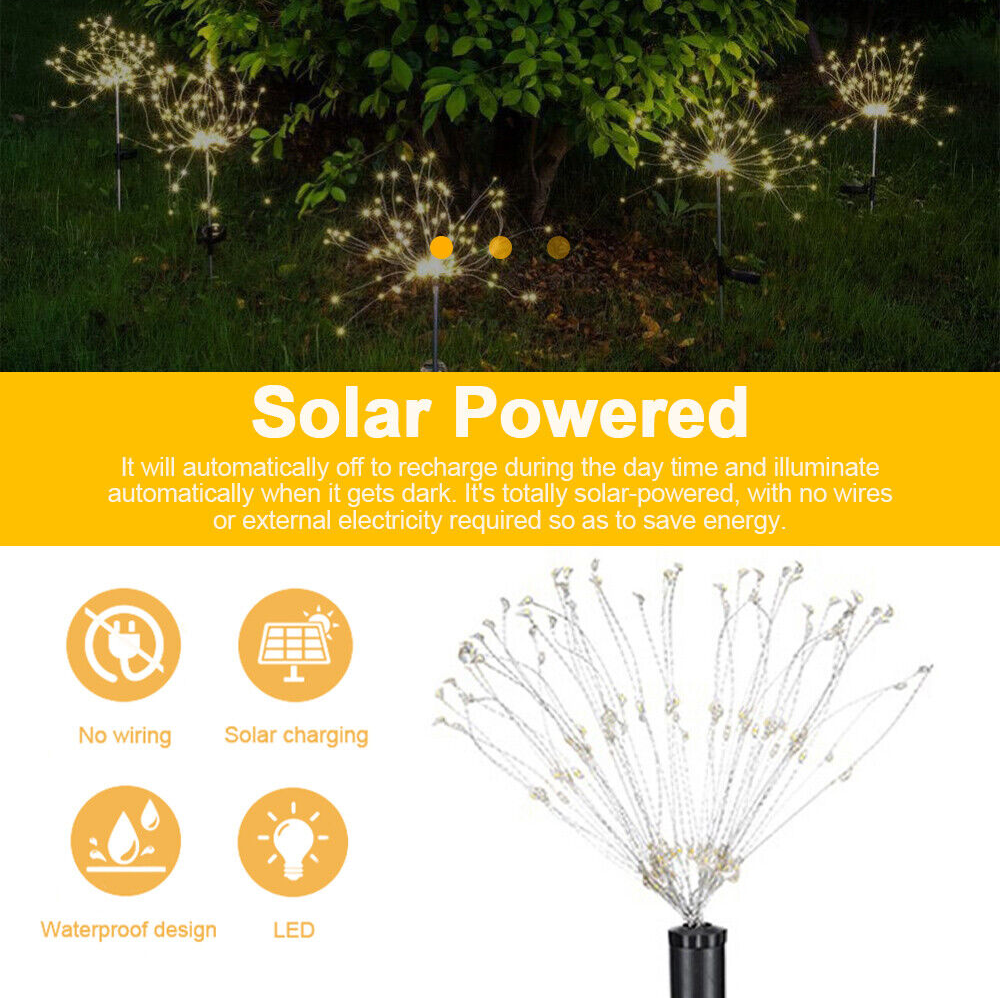 Colourful Fireworks 180 LED Fairy String Lights Starburst Solar Xmas Garden Night Lamp Hot NEW