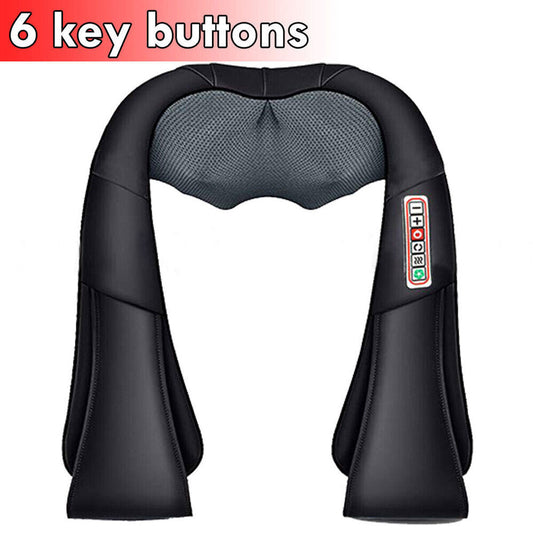 Neck Shoulder Massager Back Body Shiatsu Deep Knead Pain Relief Wrap Car Office black