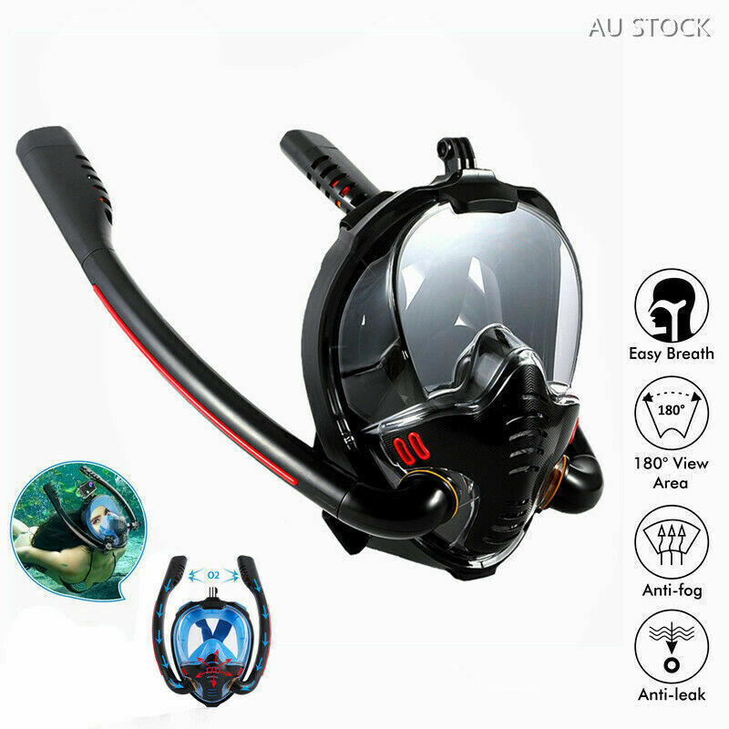 Black Full Face Snorkel Mask Swimming Breath Dry Diving Goggle Scuba Glass Anti-Fog AU S