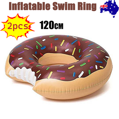 2pcs Coffee Inflatable Giant Donut Raft Swim Ring Float Swimming Pool Beach Lounge Pink Coff 120CM