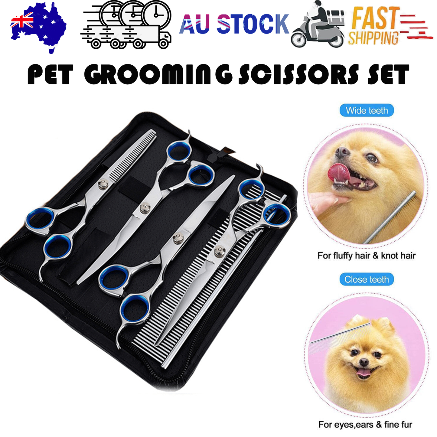 Professional Pet Grooming Scissors Set Dog Shear Hair Cutting Curved Tool Kit