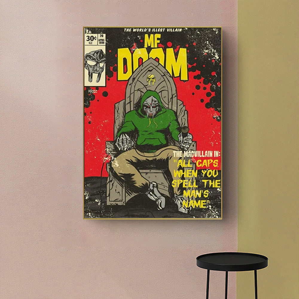 Wall Art 90cmx135cm MF DOOM Music Gold Frame Canvas