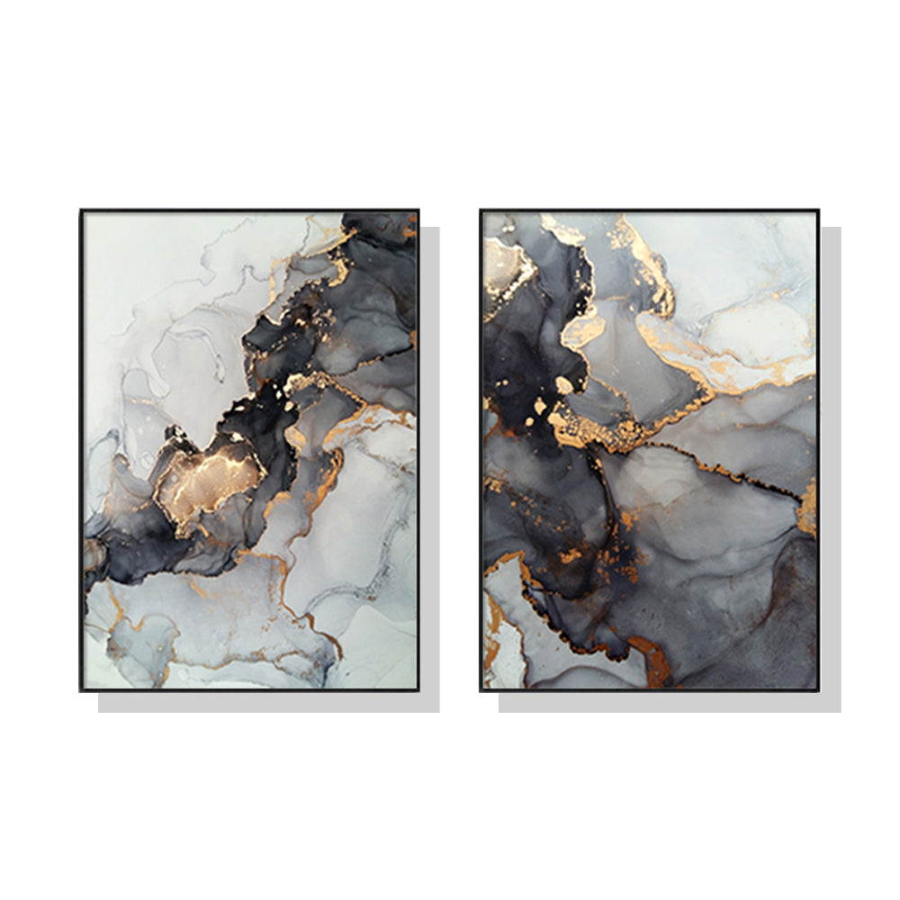 Wall Art 80cmx120cm Black Splash 2 Sets Black Frame Canvas