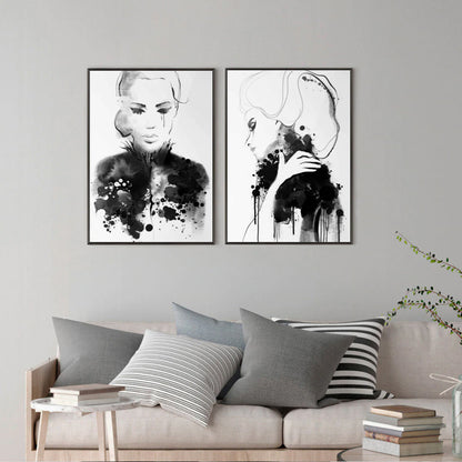 Wall Art 100cmx150cm Watercolor Sketch 2 Sets Black Frame Canvas