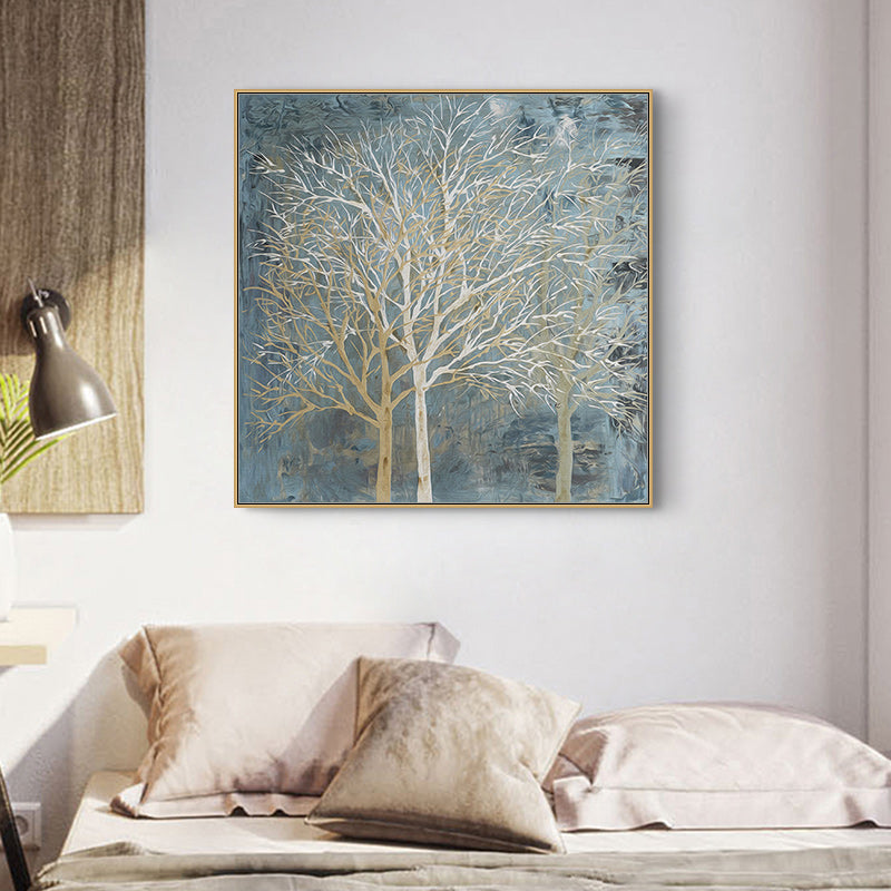 Wall Art 40cmx40cm Forest In The Twilight Trees Gold Frame Canvas