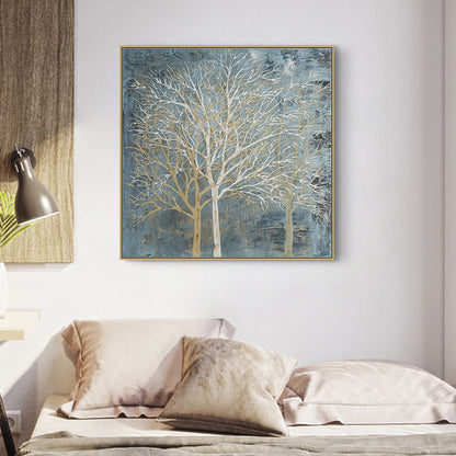 Wall Art 90cmx90cm Forest In The Twilight Trees Gold Frame Canvas