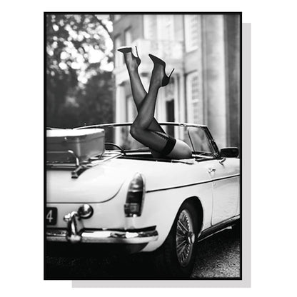 Wall Art 100cmx150cm High Heels in Classic Car Black Frame Canvas