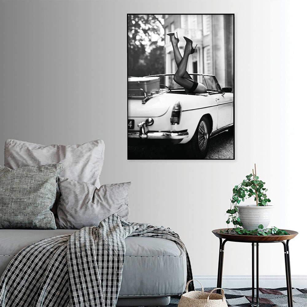 Wall Art 100cmx150cm High Heels in Classic Car Black Frame Canvas