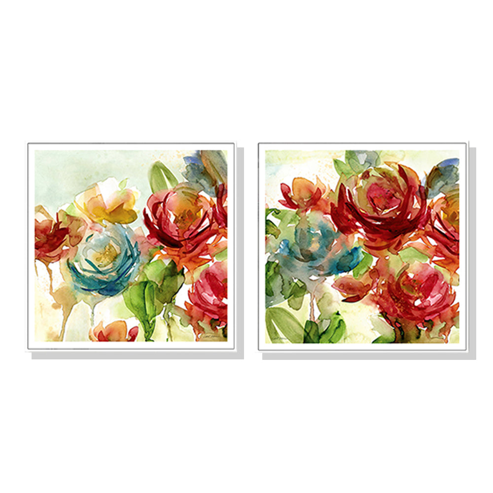 Wall Art 100cmx100cm Rosewater Garden By Carol Robinson 2 Sets White Frame Canvas