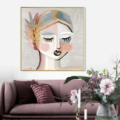 Wall Art 40cmx40cm Calm Girl Gold Frame Canvas