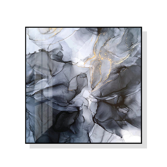 Wall Art 100cmx100cm Marbled Black Grey Black Frame Canvas