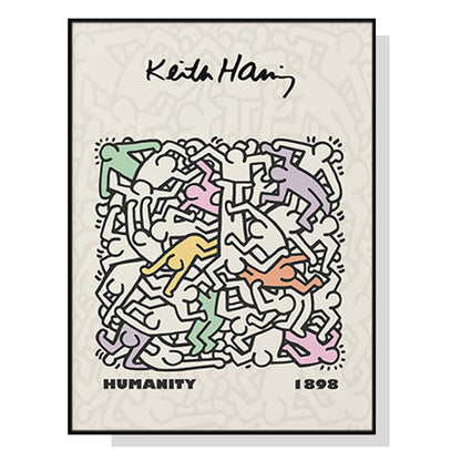 Wall Art 80cmx120cm Keith Haring Humanity Black Frame Canvas