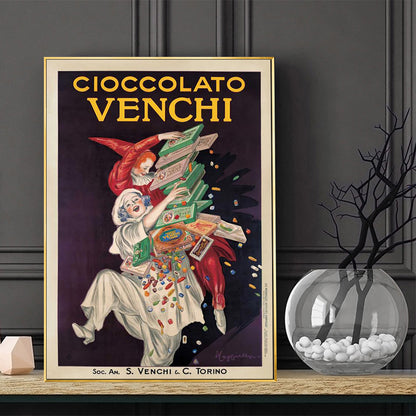 Wall Art 80cmx120cm Cioccolato Venchi Vintage Gold Frame Canvas