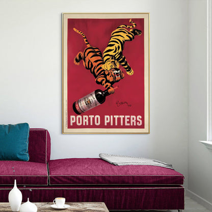 Wall Art 100cmx150cm Porto Pitters Vintage Gold Frame Canvas