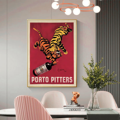 Wall Art 80cmx120cm Porto Pitters Vintage Gold Frame Canvas