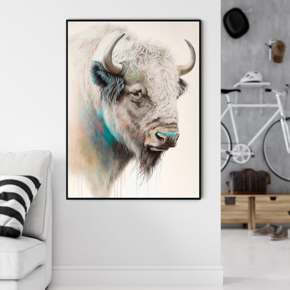 Wall Art 60cmx90cm Great White Buffalo Black Frame Canvas