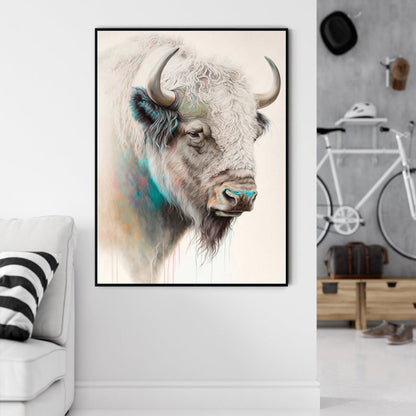 Wall Art 60cmx90cm Great White Buffalo Black Frame Canvas