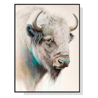 Wall Art 70cmx100cm Great White Buffalo Black Frame Canvas