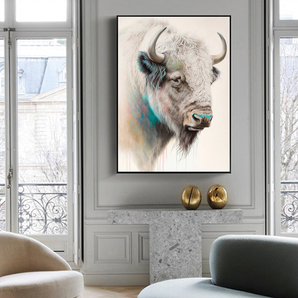 Wall Art 70cmx100cm Great White Buffalo Black Frame Canvas