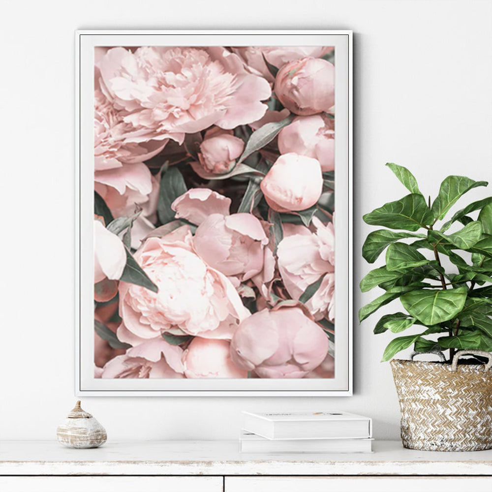 Wall Art 90cmx135cm Peony White Frame Canvas