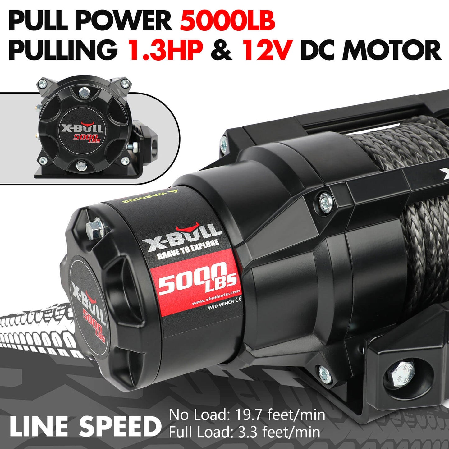 X-BULL 5000LBS Electric Winch 12V Synthetic Rope ATV UTV Boat Upgraded version