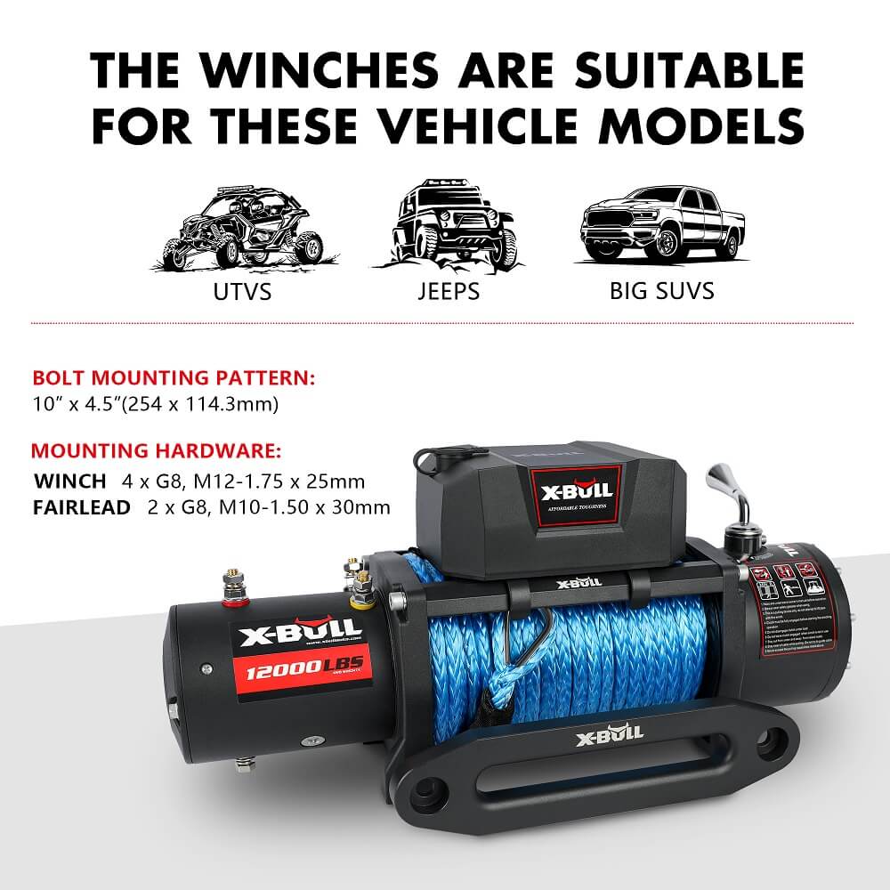 X-BULL 12V Electric Winch 12000LBS synthetic rope with 4PCS Recovery Tracks Gen3.0 Black