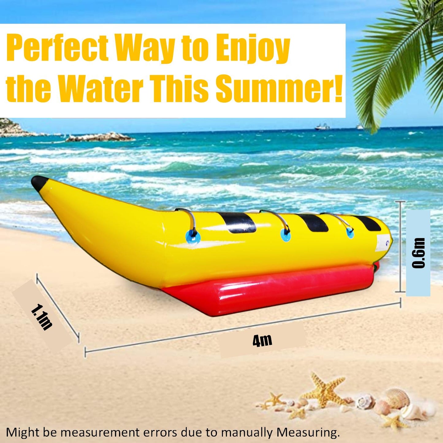 Inflatable Boat Tube 3-Person Towable Tube For Boating  Banana Float