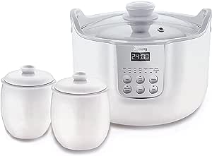 Joyoung White Porcelain Slow Cooker 1.8L with 3 Ceramic Inner Containers