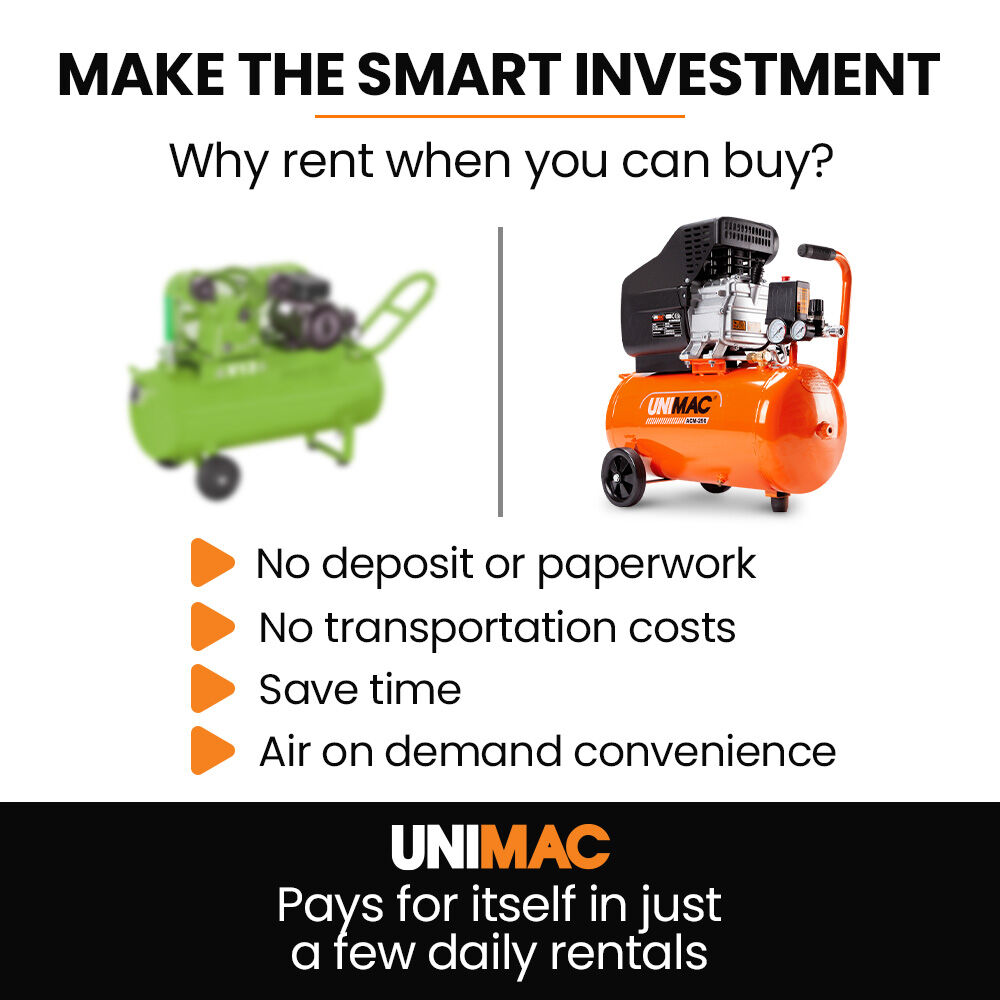 UNIMAC 24L 2.0HP Air Compressor, Direct Drive, 2 Couplers for Airtools Tyre Inflation, Portable, Electric