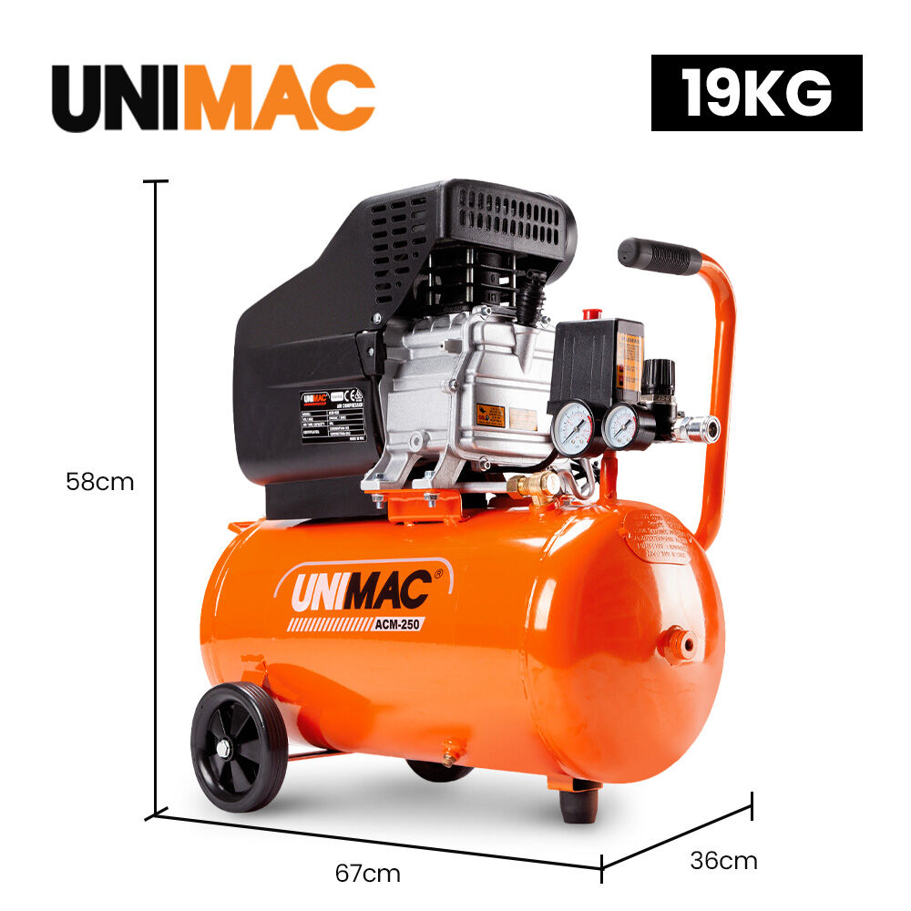 UNIMAC 24L 2.0HP Air Compressor, Direct Drive, 2 Couplers for Airtools Tyre Inflation, Portable, Electric