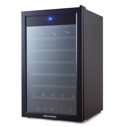 POLYCOOL 128L 51 Bottle Wine Bar Fridge Under Bench Cooler Compressor Glass Door, Black