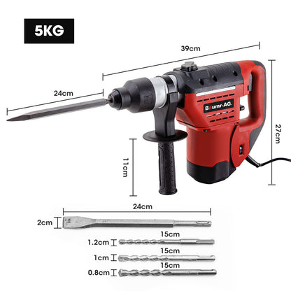 Baumr-AG 1500W Pro-Grade Electric Rotary Jackhammer Hammer Drill, with 2 Bonus Chisels, 3 Drill Bits