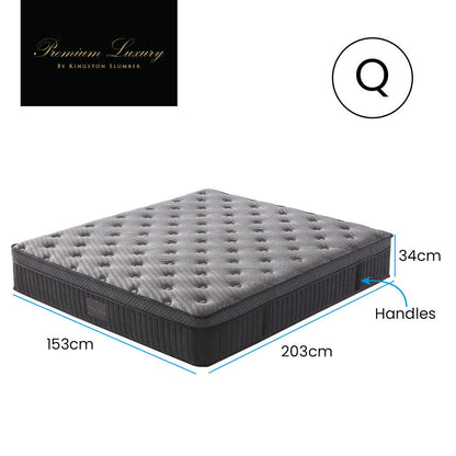 KINGSTON SLUMBER Premium Luxury 34cm Queen Mattress, Medium-Firm, Natural Latex Layer, Euro Top, 7-Zone Pocket Spring