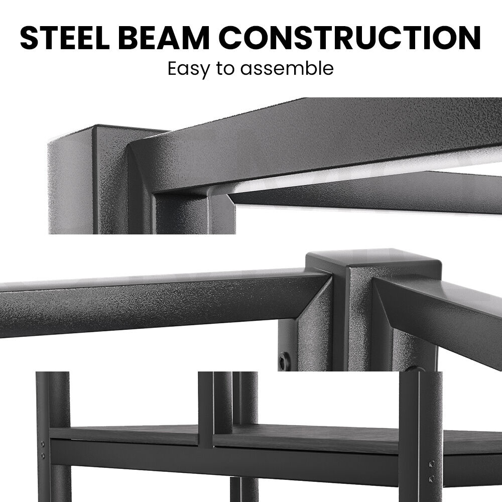 Gaming Loft Bed with Desk, Gridwall, Steel Metal Frame, Space Saving Design, for Single Mattress, Matte Dark Grey