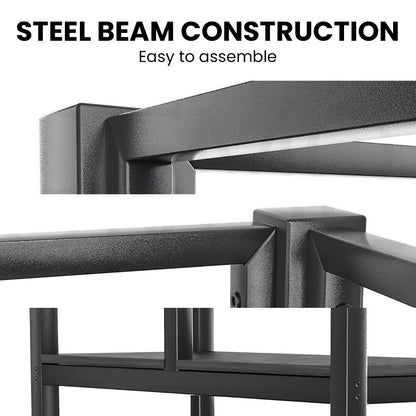 Gaming Loft Bed with Desk, Gridwall, Steel Metal Frame, Space Saving Design, for Single Mattress, Matte Dark Grey