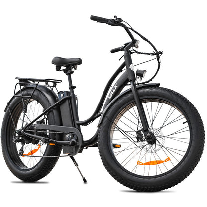 Valk Electric Fat Tyre Cruiser Bike, with Throttle, Step-Through eBike, Matte Black