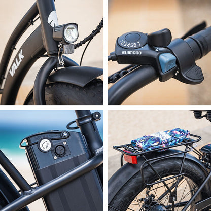 Valk Electric Fat Tyre Cruiser Bike, with Throttle, Step-Through eBike, Matte Black