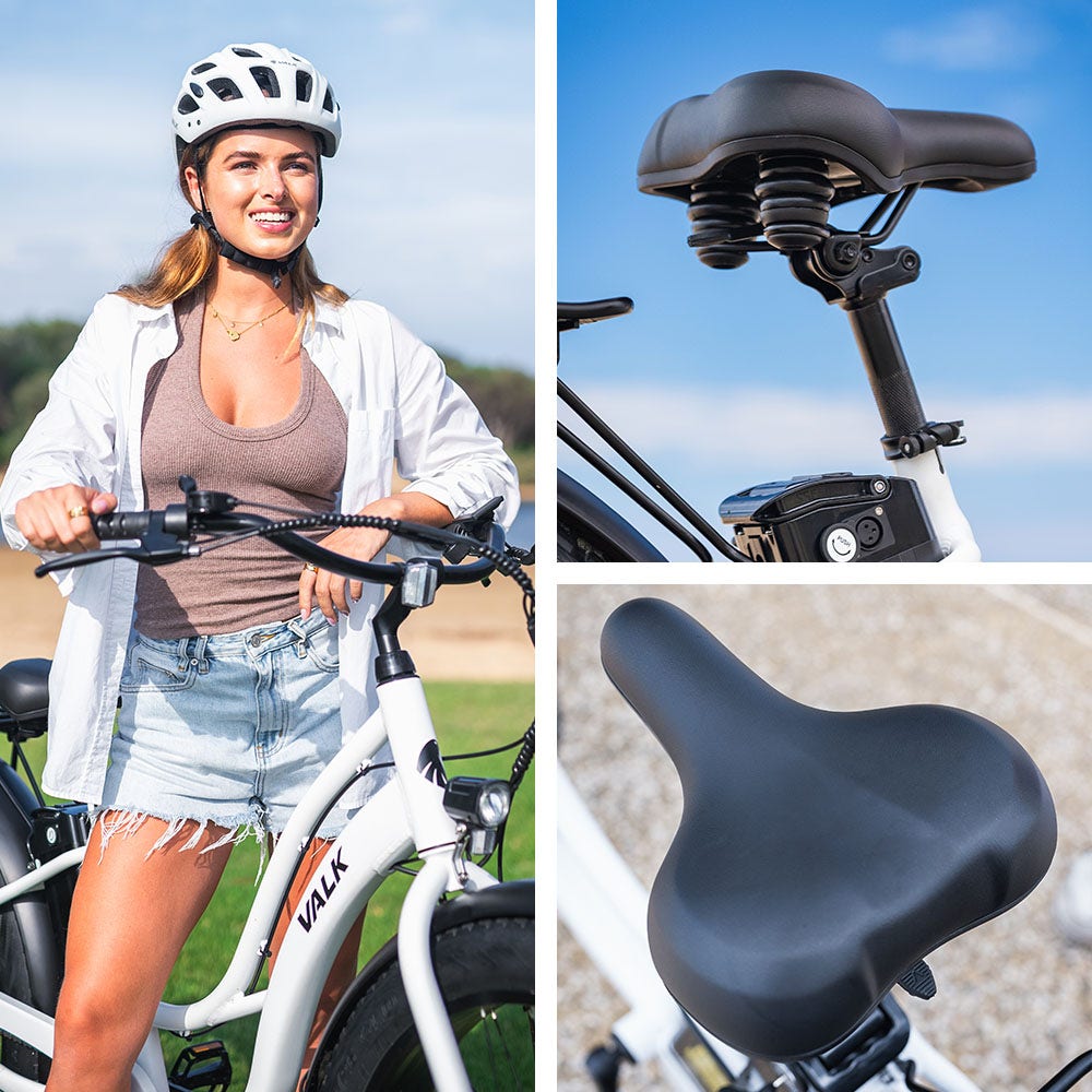 VALK Electric Fat Tyre Cruiser Bike, with Throttle, Step-Through eBike, White