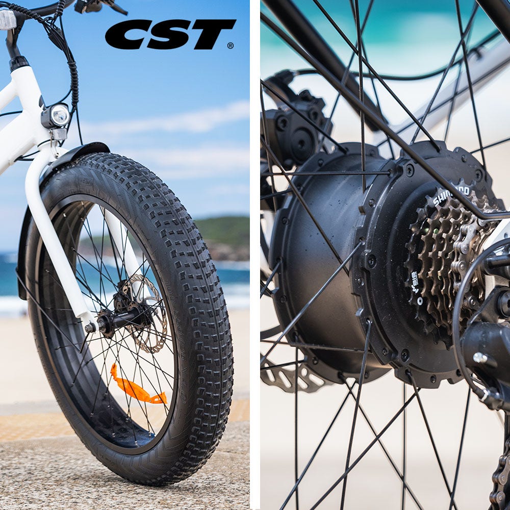 VALK Electric Fat Tyre Cruiser Bike, with Throttle, Step-Through eBike, White