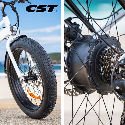 VALK Electric Fat Tyre Cruiser Bike, with Throttle, Step-Through eBike, White