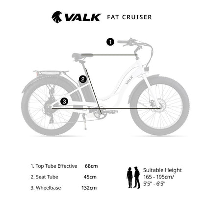 VALK Electric Fat Tyre Cruiser Bike, with Throttle, Step-Through eBike, White