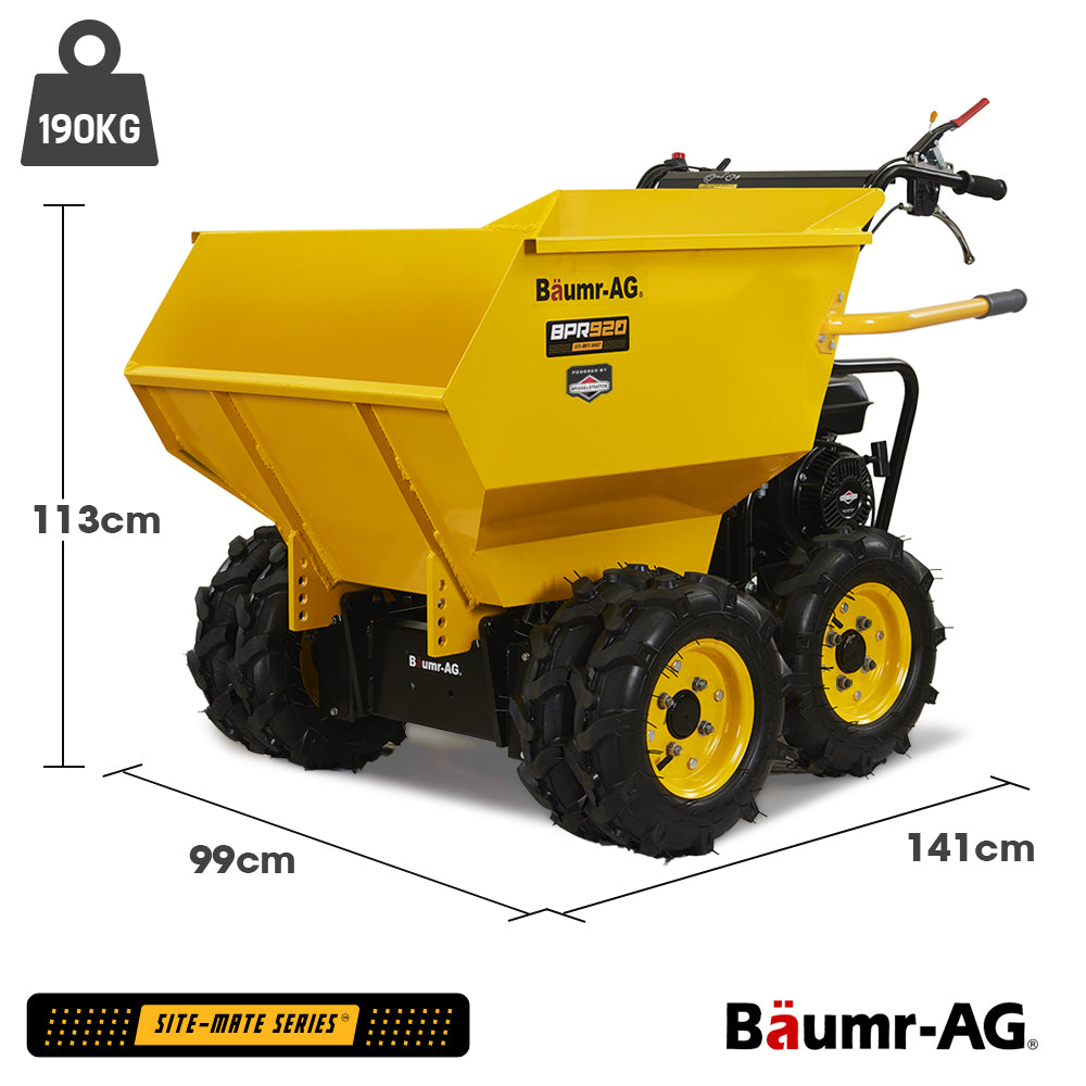 Baumr-AG 6 Wheel Motorised Wheelbarrow Dumper, Briggs & Stratton CR950 Petrol Engine, 500kg Capacity