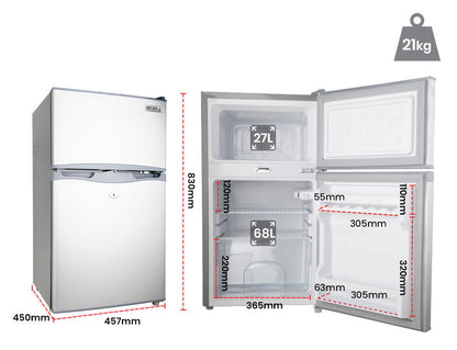 GECKO 95L Portable Fridge Freezer Camping Motorhome Caravan Upright Fridges 12V/24V/240V, Silver