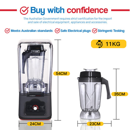 POLYCOOL Commercial Blender Quiet Enclosed Processor Smoothie Mixer Fruit, Black